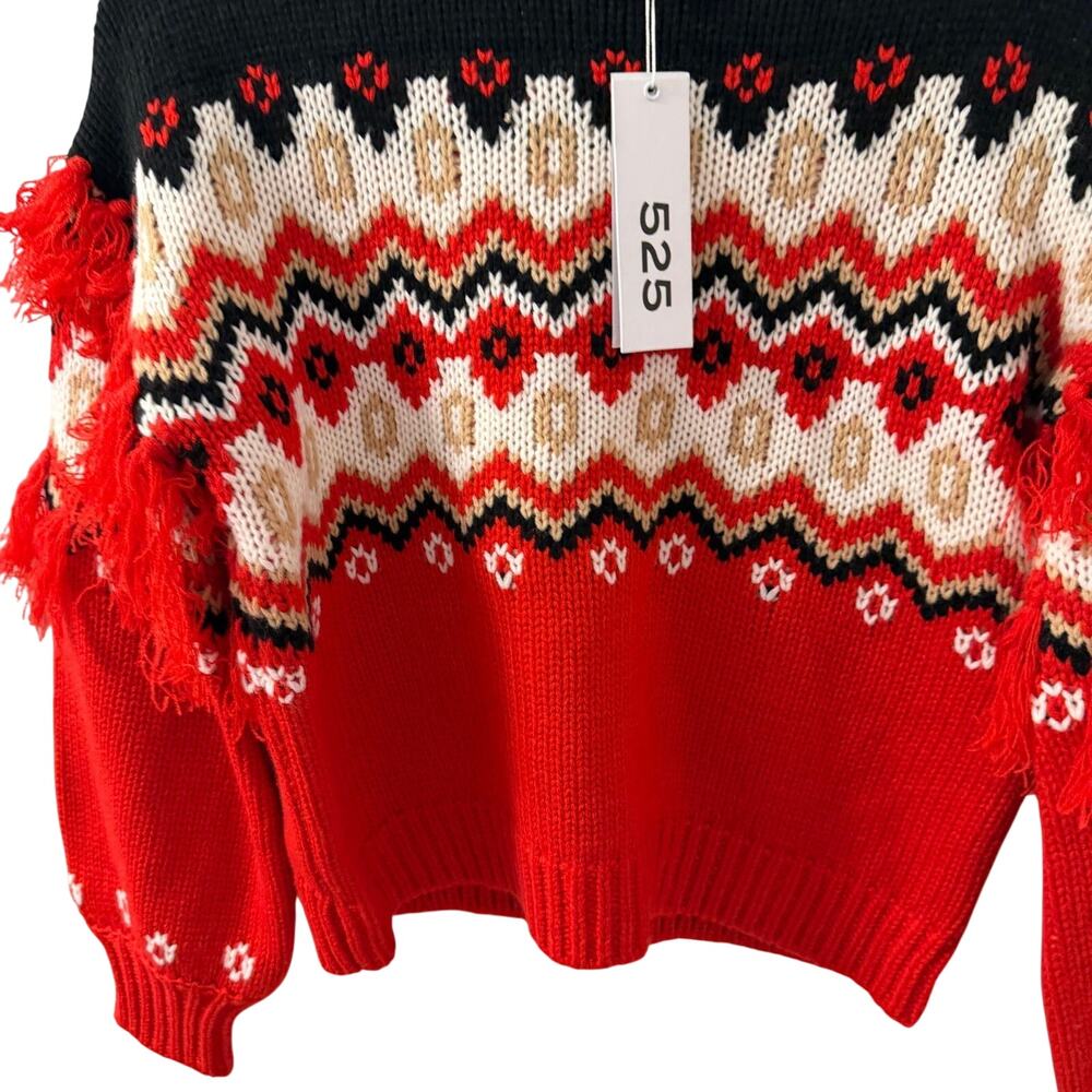 $159 NWT 525 America XS Margaret Fringe Fair Isle Pullover in the Red Motif colo - Picture 5 of 8
